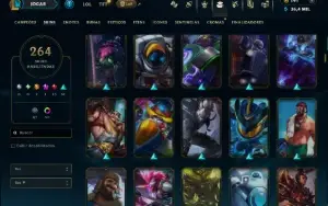 Ouro 2 com TODOS os Champs e 264 Skins ( TOP / SUP / JG )