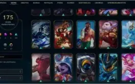Conta Ouro 2, com mais de 170 skins e todos os campeões.