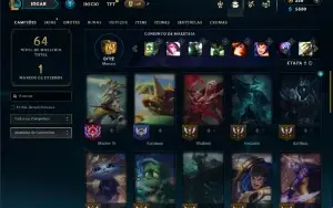 Platina 1 com 35 Champs e 17 Skins + 4 Fragmentos