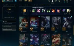 Platina 1 com 35 Champs e 17 Skins + 4 Fragmentos