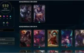 Conta Ouro 3 232 skins, 177 ícones, quase todos campeões