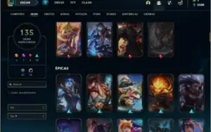Conta platina 3 nas duas filas com 155 champs e 135 skins