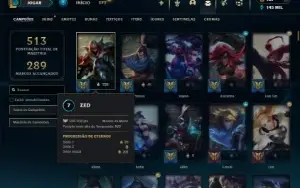 Platina 1 com TODOS os champs e 159 Skins ( Nivel 508 )