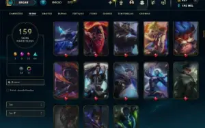 Platina 1 com TODOS os champs e 159 Skins ( Nivel 508 )