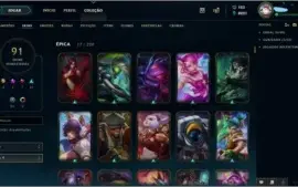 Conta LoL Platina 4, 91 Skins e Faltando apenas 8 Campeões.