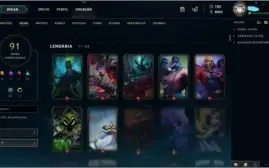 Conta LoL Platina 4, 91 Skins e Faltando apenas 8 Campeões.