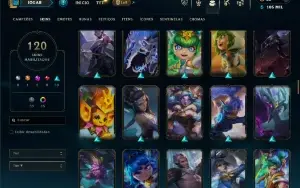 Platina 4 com TODOS os champs e 121 Skins ( MID / JG / TOP )