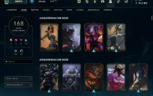 Conta de lol de 2013 com 168 skins sem ter feito md10