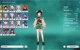 Conta genshin impact AR 38 com 3 personagens 5* e 1 arma 5*