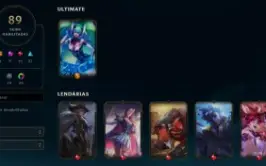 Conta LOL lv276 89 Skins 1 Ultimate 15 lendarias 37 épicas