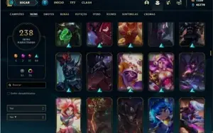 Conta Unranked com TODOS os champs e 338 Skins +8 Vitoriosas