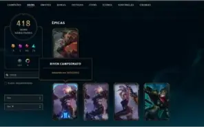 Conta League of Legends + Riven Camp 2012 + 417 skins .