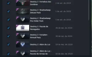 Steam com Destiny2, cs2, Dbz fighterz, xenoverse