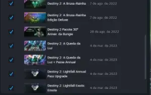 Steam com Destiny2, cs2, Dbz fighterz, xenoverse