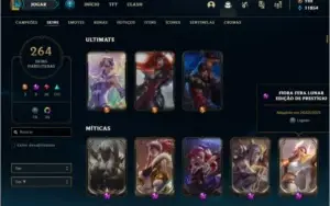 Conta platina 4 com 155 champs e 264 skins (8 Prestigios)