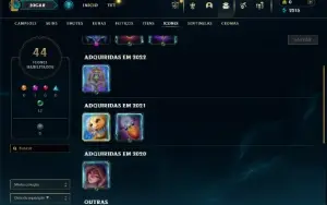 Mestre com 30 Champs e 5 Skins + 18 Espolios