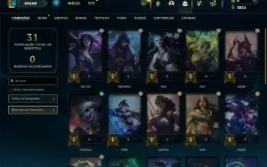 Mestre com 30 Champs e 5 Skins + 18 Espolios