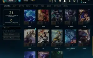 Mestre com 30 Champs e 5 Skins + 18 Espolios