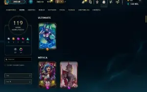 Unranked com 150 Champs e 119 Skins ( ADC / TOP )
