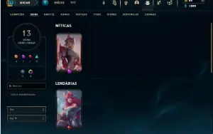 Mestre com 40 Champs e 13 Skins + 2 Fragmentos