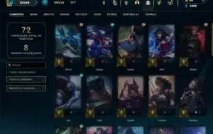 Mestre com 40 Champs e 13 Skins + 2 Fragmentos