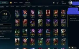 Conta Nvl 96 Unranked 56 champs 17 Skins e 72 Ícones