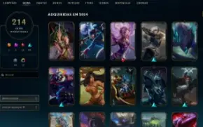 Conta de lol com todos os campeões e com 214 skins