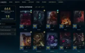 Conta de lol com todos os campeões e com 214 skins