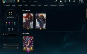 Conta DIAMANTE 4 com 52 skins e 65 champs