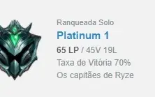 Conta Lol Smurf Platina 1 70% Winrate MMR D1