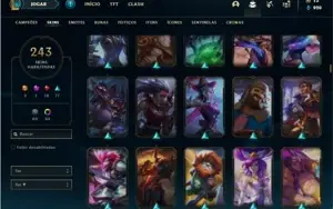 Conta bronze 4 com TODOS os champs e 243 Skins (Level 520)
