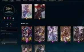 Conta lol, com todos os campeão, 204 skin.