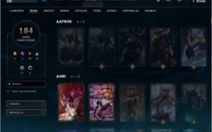 conta league of legends diamante 4, 184 skins