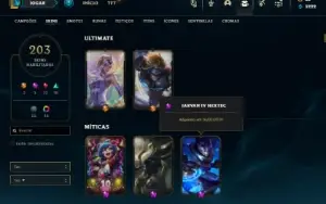 Platina 4 com 145 Champs e 203 Skins ( MAIN MID / JG / SUP )
