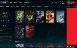 Conta com 566 skins (todas as skins de 2015 pra trás).