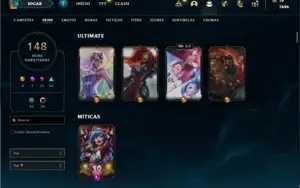 Conta ouro 4 com 155 Champs e 148 Skins (4 Ultimates)