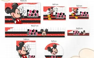 Kit Personalizado Mickey: Etiquetas, Caneca e Toalhinha