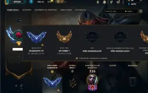 Diamante 4 com 65 Champs e 32 Skins