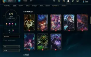 Conta bronze 4 com 90 Champs e 69 Skins (mais de 20 jogos)