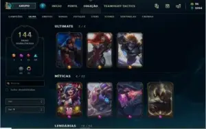 Conta lvl 294 - Ouro 2 na season 9 - 135 champs, 144 skins