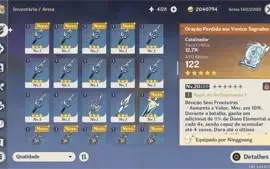 Conta Genshin Impact AR 33 4 armas lendárias