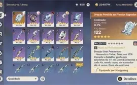 Conta Genshin Impact AR 33 4 armas lendárias