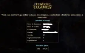 Conta League of Legends Platina S6/S7/S8