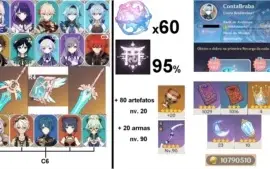 Conta Genshin - AR 58 - 13 5* - 60 Inv. Banner 100% e mais.