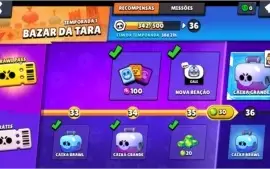 Conta brawl stars: 6666k, 23/36, Brawl Pass ativo.
