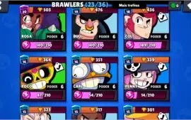 Conta brawl stars: 6666k, 23/36, Brawl Pass ativo.