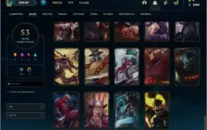 Conta platina 1 com 53 skins e 82 champs