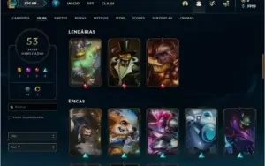 Conta platina 1 com 53 skins e 82 champs