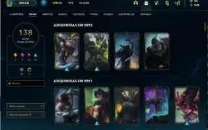 conta main league of legends 138 skins, mais de 1200 gastos