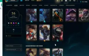 conta league of legends cheia de skins